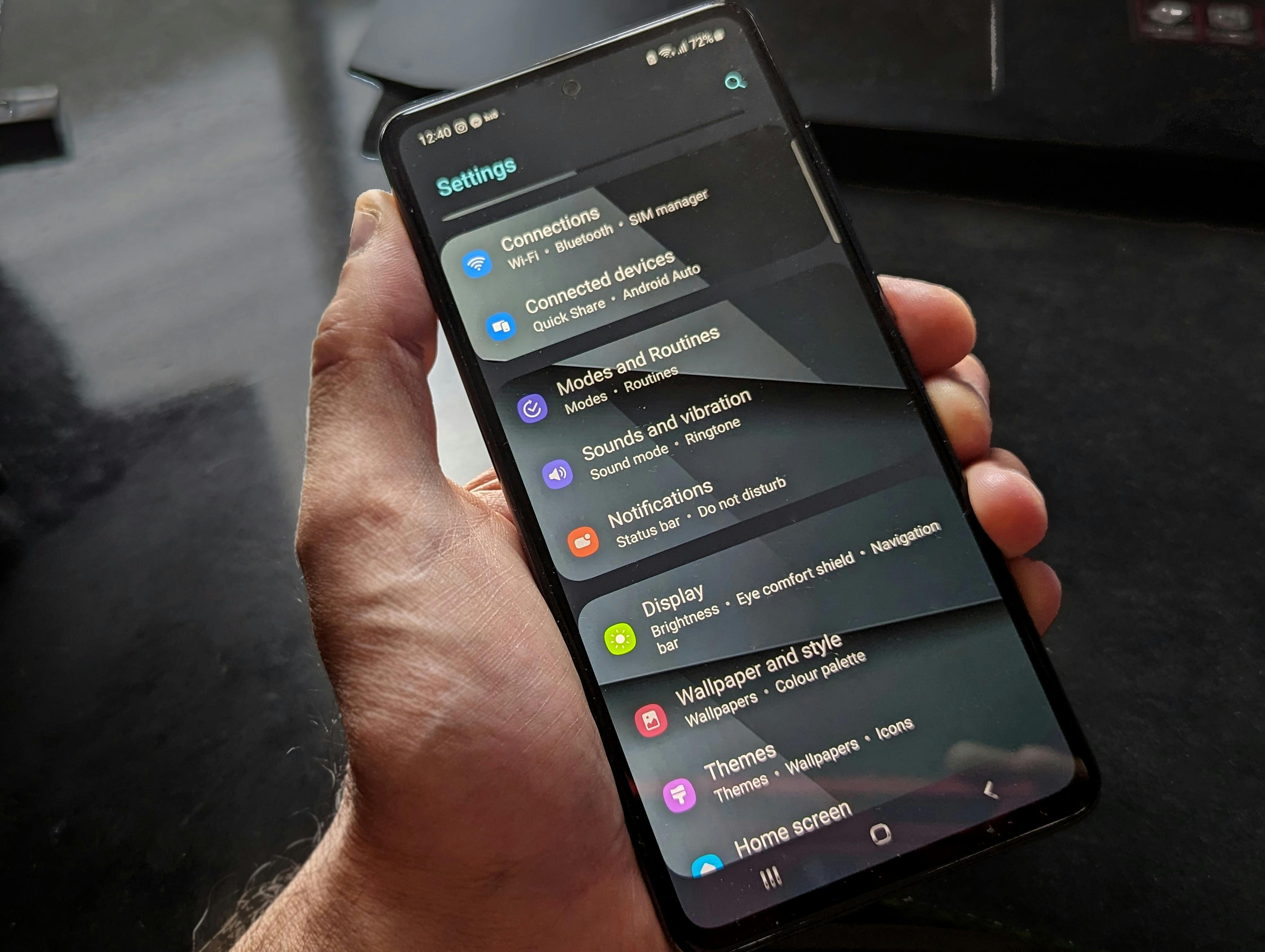 close up of the first page of a Settings App on a mobile phone